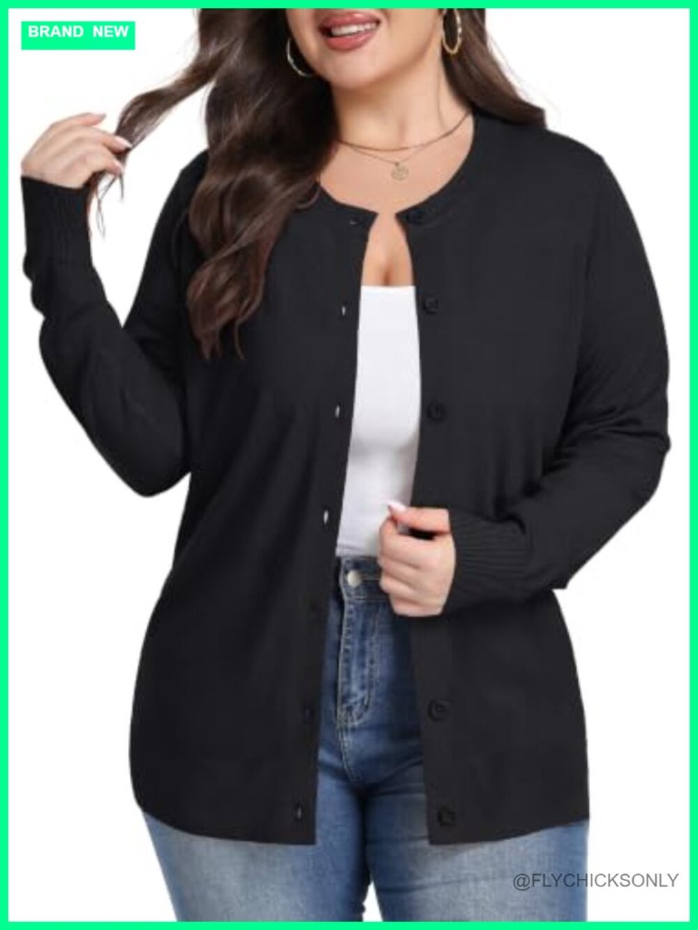 Plus Size Long Sleeve Crew Neck Cardigan Sweaters for Women